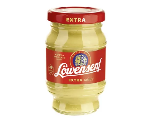 Löwensenf Saucen, Löwensenf extra scharf im Glas fein abgeschmeckt servierfertig 100ml