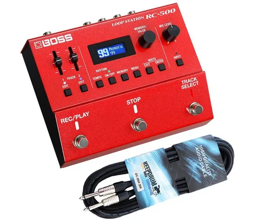 Boss RC-500 Looper Pedal mit 3m Gitarrenkabel - E-Gitarre Looper mit 13 Stunden Aufnahmezeit, 57 Rhythmus-Presets und Mikrofonanschluss mit Phantom-Power - ideal für kreative Musiker und Songwriter.