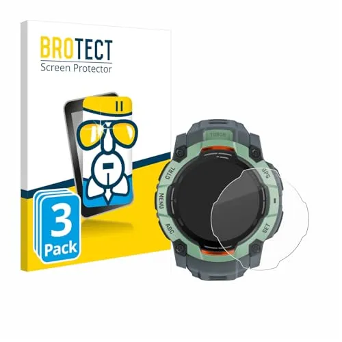 BROTECT 3 Stück Schutzglas für Garmin Instinct 3 AMOLED (50 mm) Schutzfolie Panzer Folie Glas[Extrem Kratzfest, Anti-Fingerprint, Ultra-]