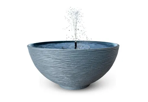 matches21 HOME & HOBBY Wasserspiel Großes 45 x 23 cm Outdoor Solar-Brunnen Set, (2 tlg), Große Schale in grau mit Solarfontäne als Garten-Brunnen