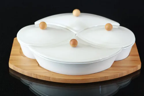 9-tlg. Tablett Dipschalen Set Schalen aus Porzellan mit Deckel Servierschalenset