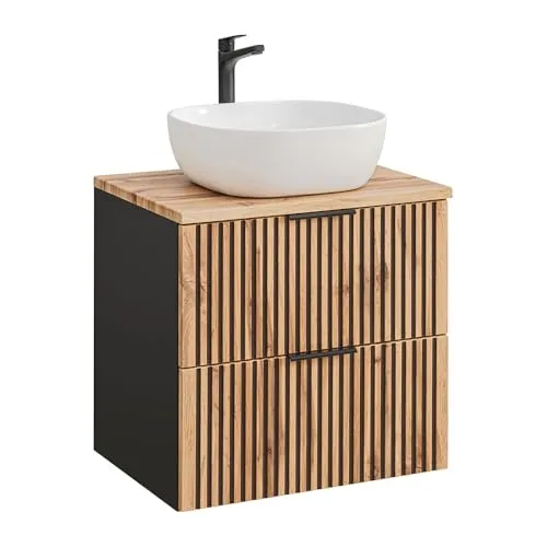 Lomadox Waschtisch XANTEN-56 – Modernes Design in Anthrazit - Waschtisch mit Keramik Aufsatzbecken und Softclose-Funktion, ideal für stilvolle Badezimmer. Maße: 61x47x74 cm, Selbstmontage.