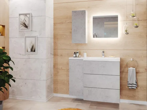 Badblock Adelia links 3er Set LED-Spiegel Hängeschrank beton : Beton Varianten: Beton