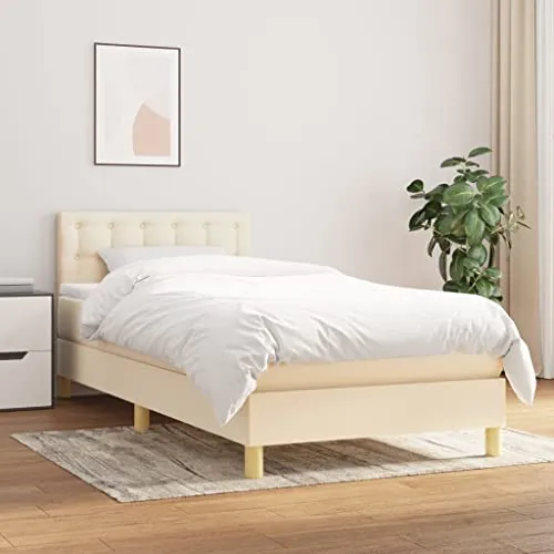 vidaXL Boxspringbett mit Matratze Creme 80x200 cm - Betten für erholsame Nächte! Dieses Boxspringbett bietet eine atmungsaktive, langlebige Stoffoberfläche und eine mittelfeste Matratze für optimalen Komfort. Das höhenverstellbare Kopfteil sorgt für zusätzlichen Sitzkomfort.