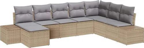 vidaXL 8-teiliges Garten-Sofa-Set mit Kissen Beige Poly-Rattan