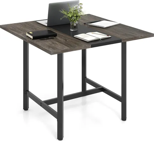 COSTWAY Konferenztisch 100x100 cm mit Metallrahmen - Robuster Besprechungstisch für 4 Personen, mit verstärkter Tischplatte und elegantem Design. Ideal für Meetings, bietet Stabilität und eine ansprechende Optik.