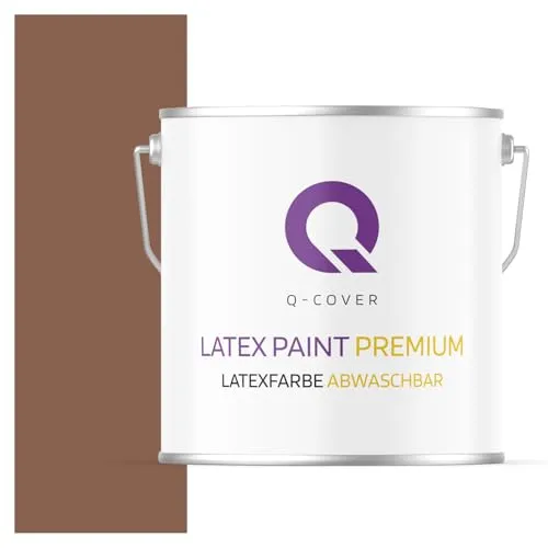 Q-COVER Latexfarbe Abwaschbar 5L (ca.35m2) Schokoladenbraun Farbton Innenfarbe Wandfarbe Deckenfarbe Klasse 2 Mattfarbe Für Allergiker Scheuerfest Geruchlos Frei Von Voc