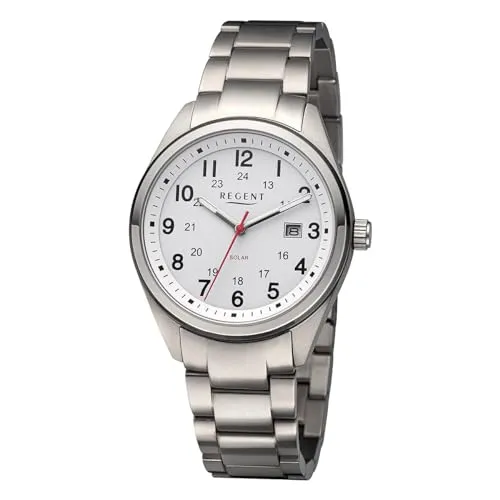 REGENT Herrenuhr Solar Titan F-1539 - Armbanduhren für Herren mit solarbetriebenem Quarzuhrwerk, 10 ATM wasserdicht und robustem Titanarmband für höchsten Tragekomfort.
