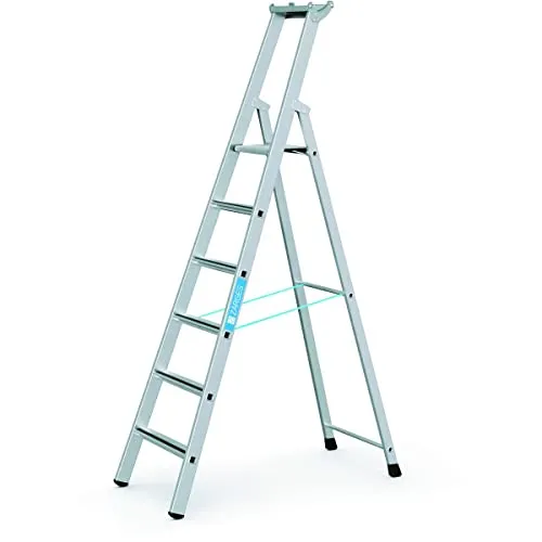 Zarges Stehleiter Saferstep S, 41376 – 6 Stufen, eloxiert - Leiter für bis zu 150 kg, maximale Arbeitshöhe 3,60 m. Hohe Rutschsicherheit durch Safer Step Technology und rutschsichere Plattform. Ideal für sicheren Hochgelegenen Arbeitsplatz.