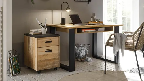 Sherwood O2 Old Style Büro Arbeitszimmer - Elegantes Home Office Möbelset in hell anthrazit mit 1 Schublade. Hohe Qualität aus Spanplatte und Metall, ideal für effizientes Arbeiten.