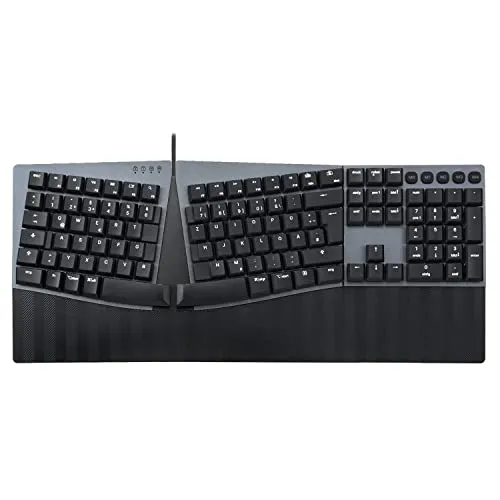 Perixx PERIBOARD-535BL - Ergonomische mechanische Tastatur, Low-Profile Blue Clicky Switches und programmierbare Makrotasten für eine optimale Schreibhaltung