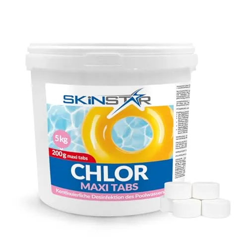 SkinStar Chlorgranulat schnelllöslich Schockchlorung Desinfektion Pflege Chlortabletten Multitabs Maxi Tabs langsamlöslich Pflege Schwimmbad Pool Chemie (Maxi Tabs, 5000, Gramm)