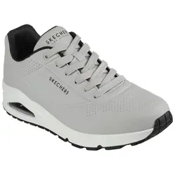 Skechers Herren UNO Stand on Air Sneaker, Hellgrau mit schwarzem Rand - Herren-Sneaker mit glattem Durabuck-Obermaterial und flexibler Traktionslaufsohle für optimalen Komfort und Stil im Alltag.