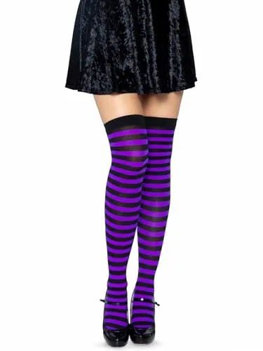 LEG AVENUE 6005 - Overknee Halterlose Strümpfe Mit Streifen, Einheitsgröße (EUR 36-40), schwarz/orange, Damen Karneval Kostüm Fasching