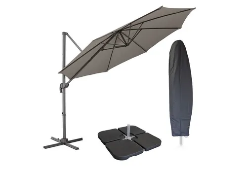 SVITA Ampelschirm 3m mit Haube und Ständer, Set - Hochwertiger Sonnenschirm für Garten und Terrasse - 360° drehbar und stufenlos höhenverstellbar für optimalen Sonnenschutz und Sichtschutz. Inkl. stabiler Abdeckhaube und 4 Gewichten für sicheren Stand.