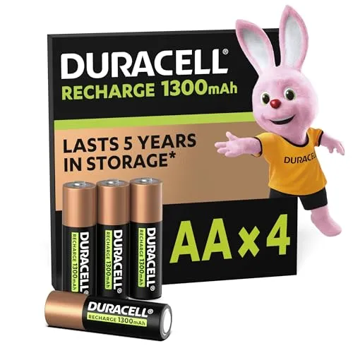 Duracell AA 1300 mAh Mignon Akku Batterien 4er Pack - Batterien für zuverlässige Energieversorgung, ideal für Fernbedienungen und Spielzeug. Wiederaufladbar und umweltfreundlich mit 1300 mAh für lange Lebensdauer.