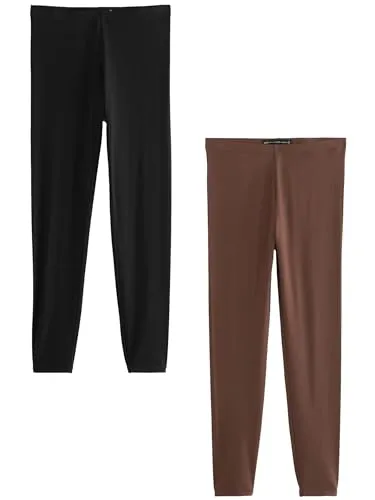 NEXT Damen Standard Fußlange Leggings Schwarz/Braun 36 von NEXT