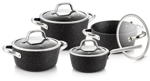 Tescoma PRESIDENT Topfset Stone 8-teilig - Topf- & Pfannensets mit langlebiger Premium Antihaft-Steinbeschichtung, ideal für gesundes Kochen und einfache Reinigung. Geeignet für alle Herdarten und Backofen.