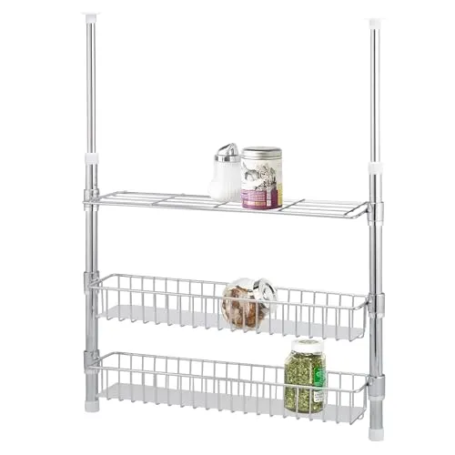 bremermann Teleskop-Küchenregal mit Ablage und Körben - Platzsparendes Teleskopregal für Küche und mehr, flexibel einstellbar von 55 bis 80 cm, werkzeuglose Montage und ideal für Gewürze und kleine Gefäße.