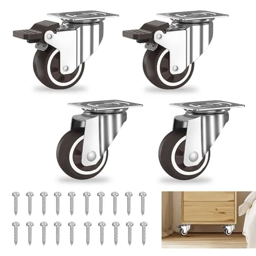 Resszo 4 Stück Möbelrollen 25mm, Schwerlastrollen mit 120kg Tragfähigkeit, Rollen für Möbel mit Bremse, Lenkrollen Klein für Tisch/Kabinett +20 Montageschrauben