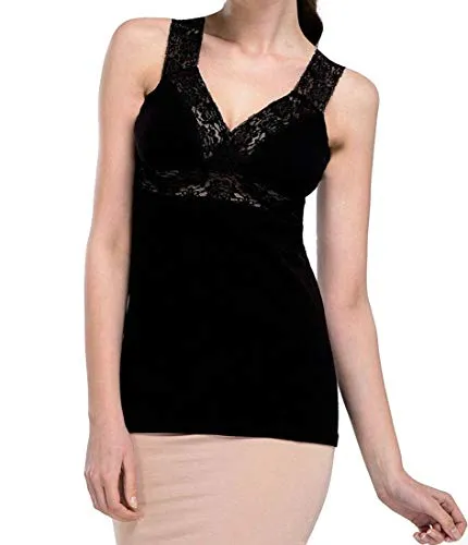 Damen Unterhemd BH Hemd ohne Bügel mit weicher elastischer Spitze im 2er Pack aus reiner Baumwolle, mit elastischer Spitze (DE/NL/SE/PL, Numerisch, 52, 54, Große Größen, Tall, Schwarz)