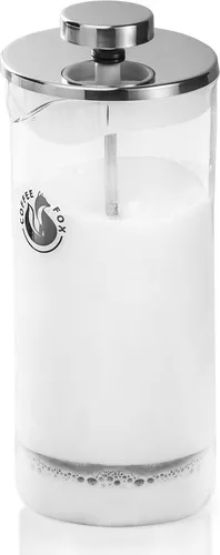 Coffee Fox Milchschäumer aus Glas - Milchaufschäumer mit hitzebeständigem Glas, ideal für cremigen Milchschaum und als Kaffeebereiter, einfach zu bedienen und leicht zu reinigen.
