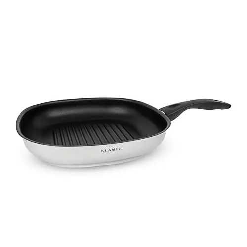 KLAMER Grillpfanne 28cm - Viereckige Antihaft-Induktionspfanne - Pfannen - Ideal für fettfreies Grillen, spülmaschinenfest und für alle Herdarten geeignet. Genießen Sie knusprige Speisen mit hochwertiger Verarbeitung und edlem Design.