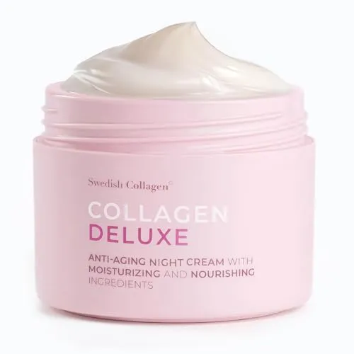 Swedish Collagen Retinol-Nachtcreme, 50 ml | Anti-Falten & feuchtigkeitsspendend mit Niacinamid, Vitamin E, Bio-Aloe Vera & Sheabutter
