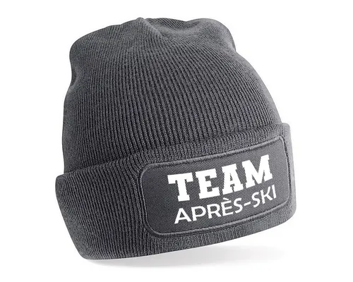 Herzbotschaft Beanie Strickmütze mit Spruch TEAM APRÈS-SKi (Mütze mit Aufdruck, Skimütze) Unisex SoftTouch angenehm weiche und warme Wintermütze Einheitsgröße