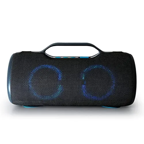 Boompods Rhythm 60 Tragbare Bluetooth Lautsprecher - Wasserdicht mit 60W Leistung und 10 Stunden Akku, ideal für Partys und Reisen. Genieße 10 LED-Beleuchtungsmodi und robuste Bauweise für jedes Wetter.