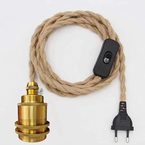 E27 Vintage Lampenkabel HäNgende Leuchte, Seil HäNgelampe, Lampenfassung Pendelleuchte mit Schalter und Stecker, Hanfseil Pendellampe Kit, DIY Einzelkopf Kabel Seil HäNgeleuchte, für Loft Lager (B-5M)