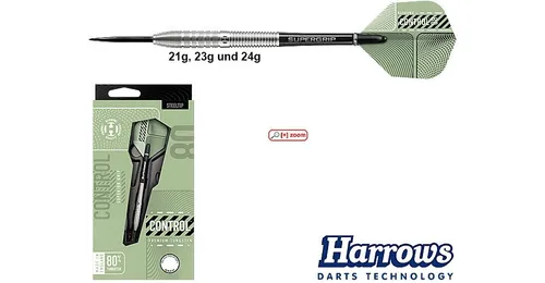 Harrows Dartpfeil Control Tapered 80% 23g - Elegante Dartpfeile aus hochwertigem 80% Tungsten, ideal für fortgeschrittene Spieler. Die konische Form und die Mikroringschnitte sorgen für optimalen Halt. Inklusive stabilen Supergrip-Schaft und präzisen Kontrollflügen.