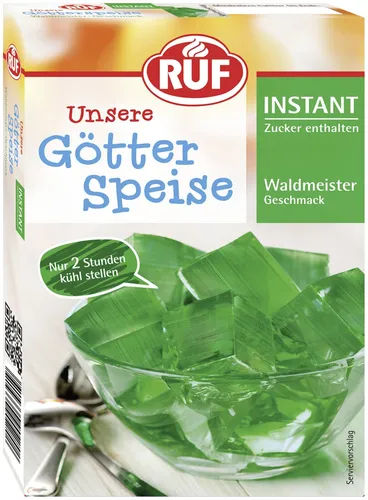 Götterspeise Waldmeisterinstant - Pudding & Dessertmischung mit köstlichem Waldmeister-Geschmack, schnell und einfach zubereitet für erfrischenden Genuss.