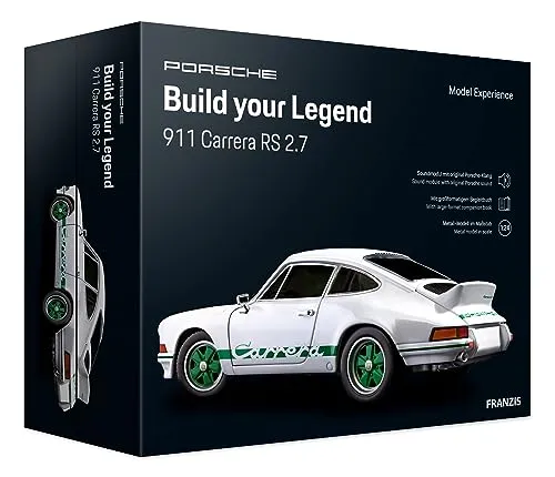 FRANZIS 67217 - Porsche Carrera RS Modellbausatz, inkl. Soundmodul und LED-Beleuchtung, detailgetreu im Maßstab 1:24 mit 72-seitigem Begleitbuch