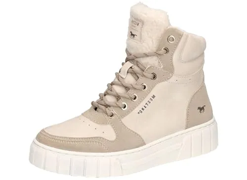 MUSTANG Damen Stiefelette Ivory EU 37 - Wanderschuhe aus hochwertigem Lederimitat mit kuscheligem Teddyfleece-Innenfutter und praktischem Reißverschluss für einfachen Einstieg.