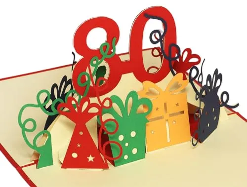 LINPOPUP® 3D Pop-Up Karte 80 Geburtstag, Geburtstagskarte mit Umschlag, Happy Birthday - Gutscheinkarte zum Geburtstag, Geschenk für Freundin, Frau, Oma, N203