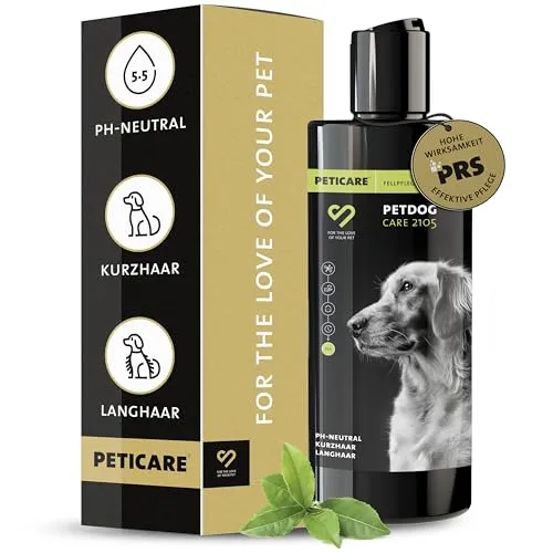Peticare Spezial Hunde-Shampoo | bei fettigem & trockenem Fell | mild farbneutral pH-neutral | für Fellglanz & mit Entfilzungs-Formel | einzigartiges PRS® System für Lange Wirkung - petDog Care 2105