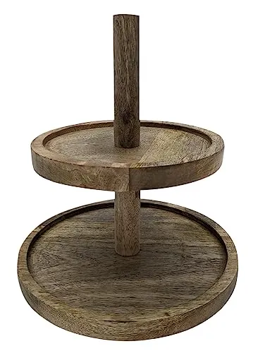 Spetebo Mangoholz Etagere mit 2 Ablagen - 25 cm - Servierständer aus Holz - Massivholz Etagenständer Servierplatte Obst Snack Dessert Muffin Ständer lebensmittelecht