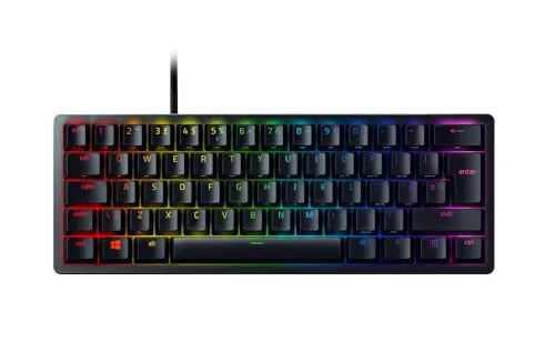 Razer Huntsman Mini 60% - Optische USB-C Gaming-Tastatur mit Klickschaltern - Tastaturen mit Razer Optischen Schaltern für blitzschnelle Betätigungen und langlebige Doubleshot PBT-Tastenkappen. Ideal für minimalistische Setups, tragbar und perfekt für Gaming unterwegs.