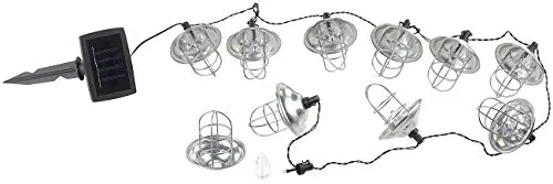 Lunartec LED Lichterkette außen: Solar-LED-Lichterkette mit 10 Metall-Laternen, warmweiß, IP44, 1,6 m (Solar wasserdicht, Garten, Weihnachtsbaumbeleuchtung)