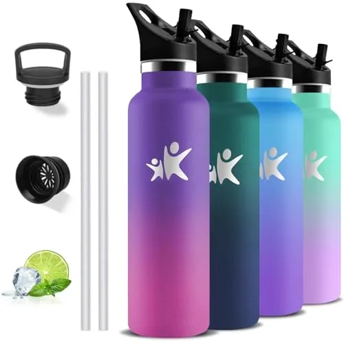 Trinkflasche Edelstahl, Trinkflasche 1l, BPA-Frei, Thermosflasche mit Strohhalm, Doppelwandige Vakuumisolierte, Wasserflasche Sport mit Filter, Thermosflasche Auslaufsicher für Yoga, Fitness, Camping
