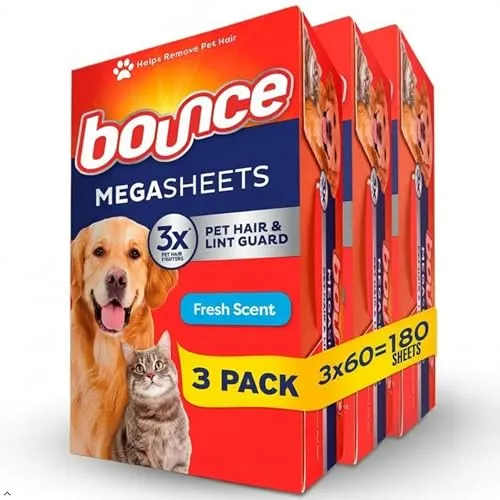 Produktbild Bounce Pet Hair and Lint Guard Mega Dryer Sheets with 3X Pet Hair Fighters, Fresh Scent, 180 Count