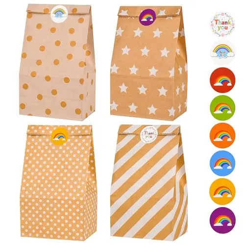 Papiertüten 20 Stück Geschenktüten Kindergeburtstage mit 36 Bunte Aufkleber