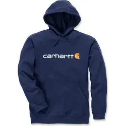 Carhartt Herren Kapuzenpullover - Weites, mittelschweres Sweatshirt mit Logo-Grafik, Marineblau, bequem mit Handwärmertaschen und verstellbarem Kapuzenzug