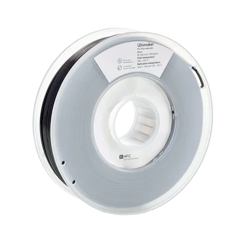 ULTIMAKER 74883 - PC Filament schwarz, 750 g - Filamente für 3D-Drucker, langlebig und robust mit hoher Ermüdungsbeständigkeit, ideal für funktionelle Prototypen und aktive Gelenke.
