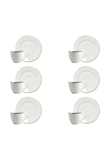 Merry Christmas Kaffeetasse mit Untertasse 6er Set - Elegantes Kaffeeservice aus weißem Porzellan mit Goldrand, ideal für festliche Anlässe. Spülmaschinenfest und perfekt für gemütliche Kaffeerunden.