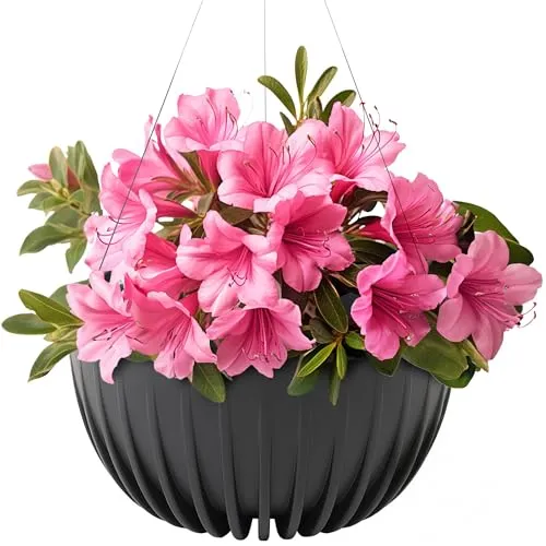 KONZEPT Blumenampel hängend außen und innen in Schwarz, Blumentopf 30cm Durchmesser, Hängetopf für Pflanzen aus Kunststoff