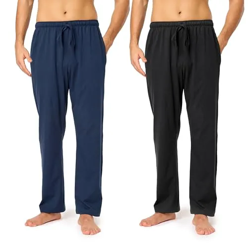 Timone Herren Schlafanzugshose Lang Pyjamahose aus Baumwolle Freizeithose Schlafhose Loungewearhose mit Taschen Nachtwäsche Hose für Herren Sleepwear TPP-001 ((2Pack) Dunkelblau/Schwarz, XL)