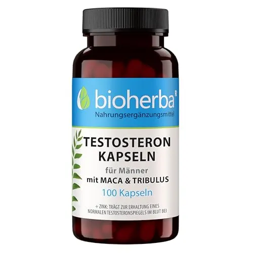 Maca-Tribulus Komplex – 100 Kapseln von BIOHERBA | Mit Zink zur Unterstützung von Testosteron & Fruchtbarkeit – plus Citrullin & Ginsengextrakt