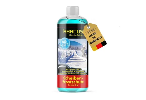 ABACUS Scheibenfrostschutz Scheibenfrostschutz bis -70 °C Frostschutzmittel Konzentrat, 1 l, Sicher für alle Materialien, Lacke & Dichtungen, 1 St., Wirkt bis -70 °C, Reinigt ohne zu schmieren